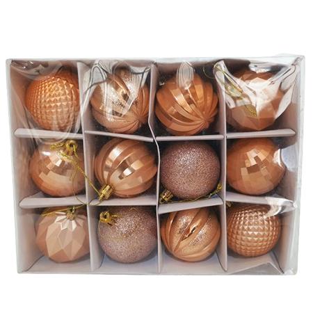 CHRISTMAS DECORATIONS BALL 12PCS - ROSE