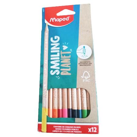 MAPED SMILING PLANET WOOD COLOURED PENCILS 12PCS