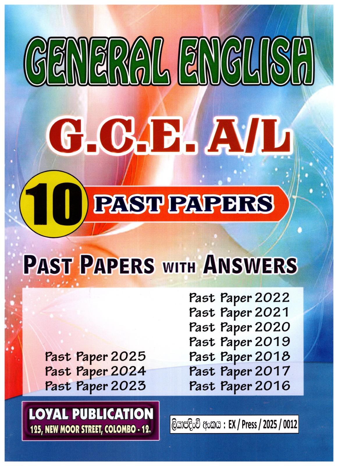 G.C.E. A/L GENERAL ENGLISH PAST PAPERS 10 YEARS